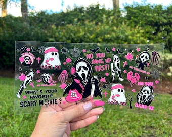 Holiday Halloween Spooky Scary Crime Uv DTF 16oz cup wrap, DOUBLE sided print !!! Ready to apply, waterproof