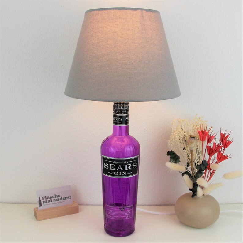 Sears Gin Flaschenlampe Flaschenleuchte Lampe Flasche Upcycling Hellgrau groß