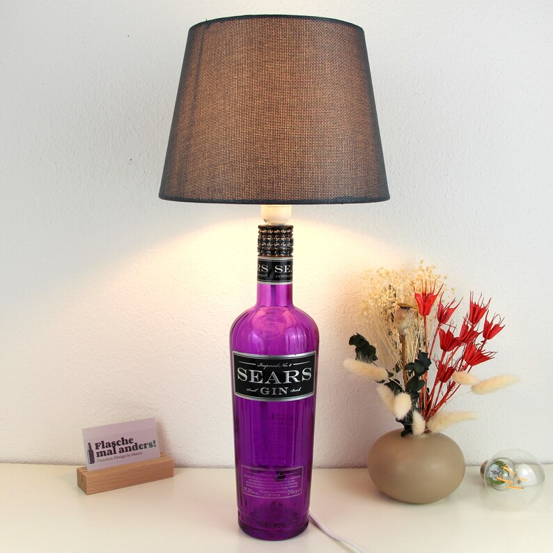 Sears Gin Flaschenlampe Flaschenleuchte Lampe Flasche Upcycling Dunkelgrau Struktur