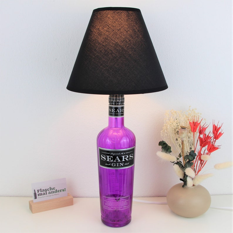 Sears Gin Flaschenlampe Flaschenleuchte Lampe Flasche Upcycling Schwarz spitz