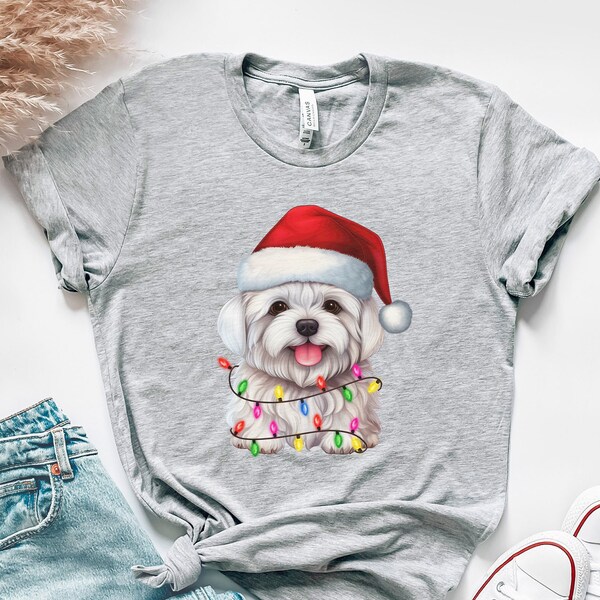 Maltese Christmas Dog Mom T-Shirts, Holiday Xmas Party Dog Graphic Shirts for Dog Owner, Christmas Maltese Gifts for Dog Dad