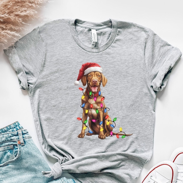 Vizsla Christmas Dog Mom T-Shirts, Holiday Xmas Party Dog Graphic Shirts for Dog Owner, Christmas Vizsla Gifts for Dog Dad