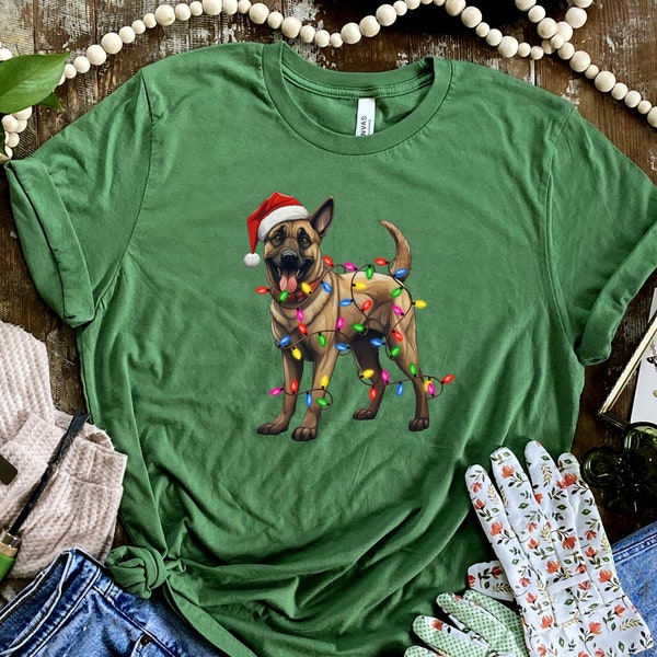 Belgian Malinois Christmas Dog Mom T-Shirts,Holiday Xmas Party Dog Graphic Shirts for Dog Owner,Christmas Belgian Malinois Gifts for Dog Dad