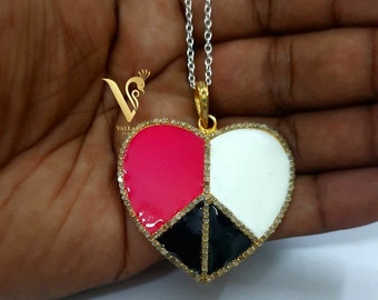 Pave Diamond Heart Bakelite Pendant in Enamel Perfect Pendant Necklace Minimalist Jewelry Propose day gift Diamond Love in Air Pendant