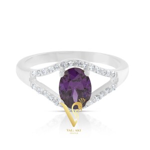 HANDMADE Purple Majesty with CZ Diamond Accent Ring Princess Ring Single Strand Dainty Ring Gemstone Ring Women Ring Best Ring for Gift bdAY