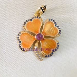 PAVE DIAMOND EMAILLE Floral Blatt Herz Schönes Licht Gewicht Anhänger in 925 Solid Sterling Silber Charm Anhänger 40 / 30 mm Geschenk für Sie
