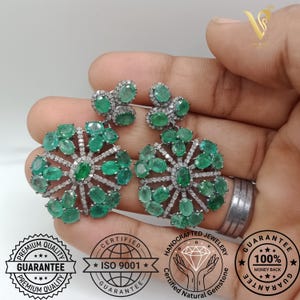 NATURAL Emerald 925 Sterling Silver Handmade Earrings, Woman Dangle Drop Earring, Bollywood Jhumka, Gemstone Earrings, Christmas Gifts