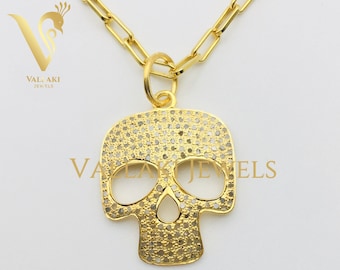 Collar con colgante de calavera con diamantes pavé, plata de ley 925 (30/19 mm)