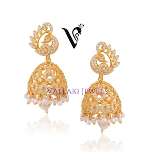 Buy VALLAKI BOLLYWOOD Chandelier Gold Plated Cz Jhumka Earrings Indian Jewelry Statement Handmade Gifting Jewelry Peacock minakari Earing.