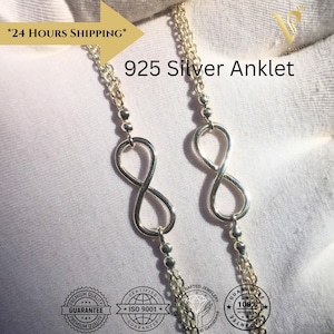 Beautifully Crafted 925 Sterling Silver Handmade Infinity Anklet—Lightweight & Perfect Gift for Her, Christmas gift Silver Adjustable Anklet