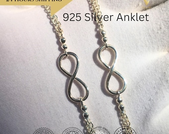 Handmade Sterling Silver Infinity Anklet – Adjustable 925 Silver Teachers Day Gift, Gift for Mom, Affordable Gift