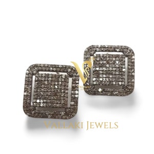 Stylish Pair of Pave Diamond Studs Square Earring in 925 Silver Black Rhodium Unique Bold Pair of studs   best gift in aesthetic design