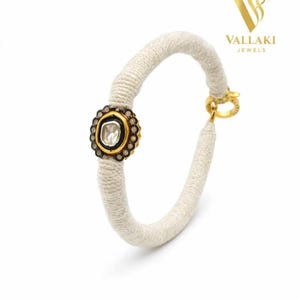 Handgemaakte Polki Pave-diamanten macraméarmband, 925 sterlingzilver