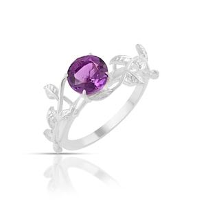 Fashionable Floral Luxury Ring in Purple CZ Stone Majesty Silver Ring Dainty Ring Gemstone Ring Women Ring Minimal Light Weight Ring