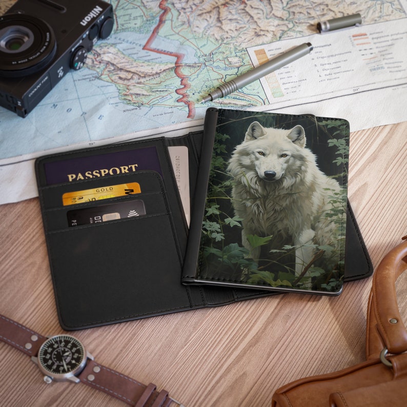 Spirit of the Forest RFID Passport Cover White Wolf Passport Wallet