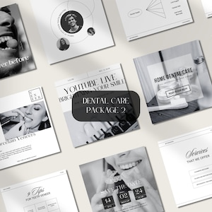 May include: A black and white image of a dental care package with the text "Dental Care Package 2" and a YouTube live stream graphic. The image also includes a graphic of a person with a bright smile, a graphic of a person getting a dental procedure, and a graphic of a toothbrush and toothpaste.