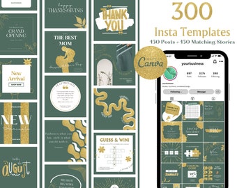 300 Dark Teal Green Gold Instagram Post Story Template, Quote, Sale and Marketing, Marketing Campaign, Fashion Boutique, Jewelry, Retailing