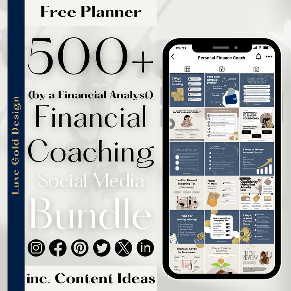 500 Instagram Bundle for Personal Finance Coaching, Post Story Quote, Boho Beige Ivory Gold Blue Canva Wealth Management Coach, Money Saving