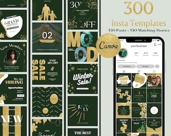 300 Dark Green Gold Instagram Post Story Template, Quote, Sale and Marketing, Marketing Campaign, Fashion Boutique, Jewelry, Retailing