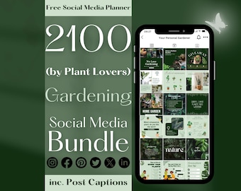 2100 Instagram Bundle for Gardening Store, Post Story Quote, Green Templates Canva Indoor House Plant Lover Greenhouse Planting Shop Twitter