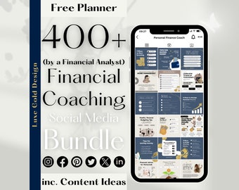 400 Instagram Bundle for Personal Finance Coaching, Post Story Quote, Boho Beige Ivory Gold Blue Canva Wealth Management Coach, Money Saving