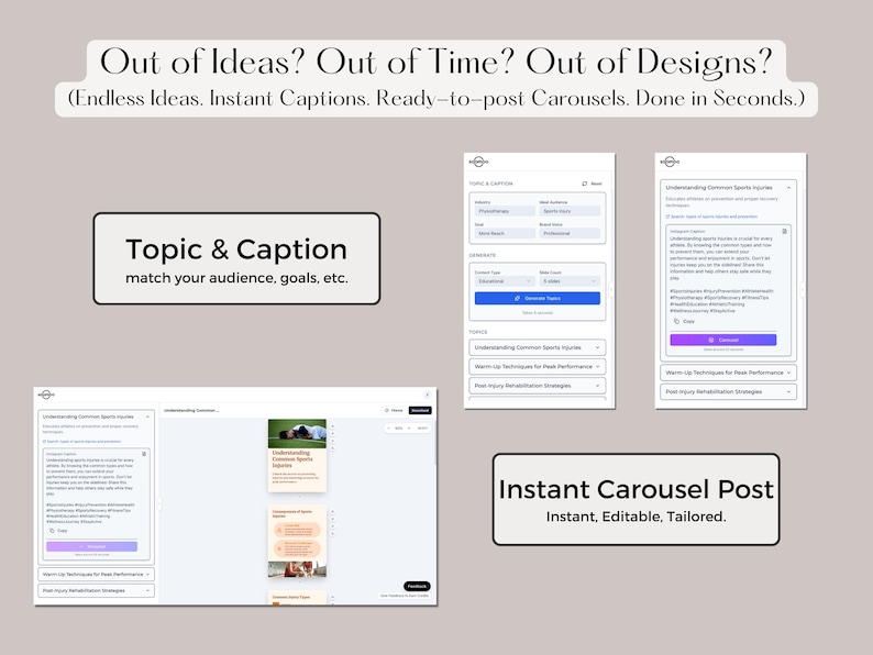 Physio AI Artificial Intelligence Content Carousel Generator