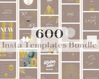 600 Instagram Bundle for Small Business, Post Story Motivational Quote, Boho Beige Brown Gold Free Canva Coach Ecommerce Fashion Boutique