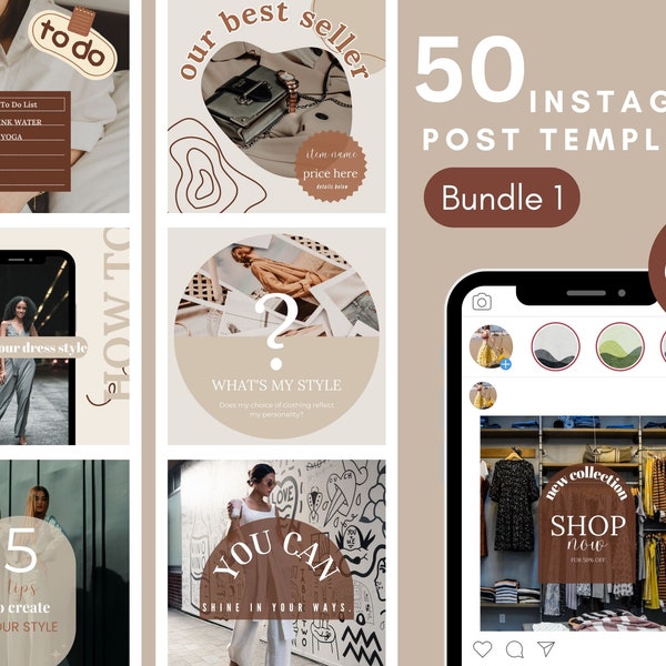 Instagram Post Template Social Media Marketing Campaign Ecommerce Branding Boho Beige Neutral Package Cloth Shop Facebook Twitter Pinterest