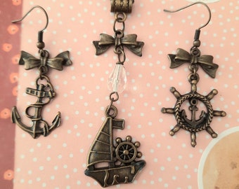 Bronze "little boat" necklace and earrings set, women's jewelry, gift, lerevdeyo-bijoux