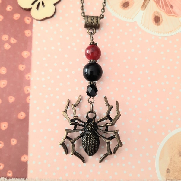 Collier bronze araignée, bijou femme, bijou halloween, bijou fait-main, cadeau