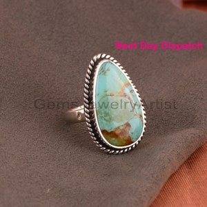 100% Natural Kingman Turquoise Ring - Pear Shape Gemstone Ring - Chunky Stylish Ring - Unique 925 Sterling Silver Ring - Gift For Birthday.