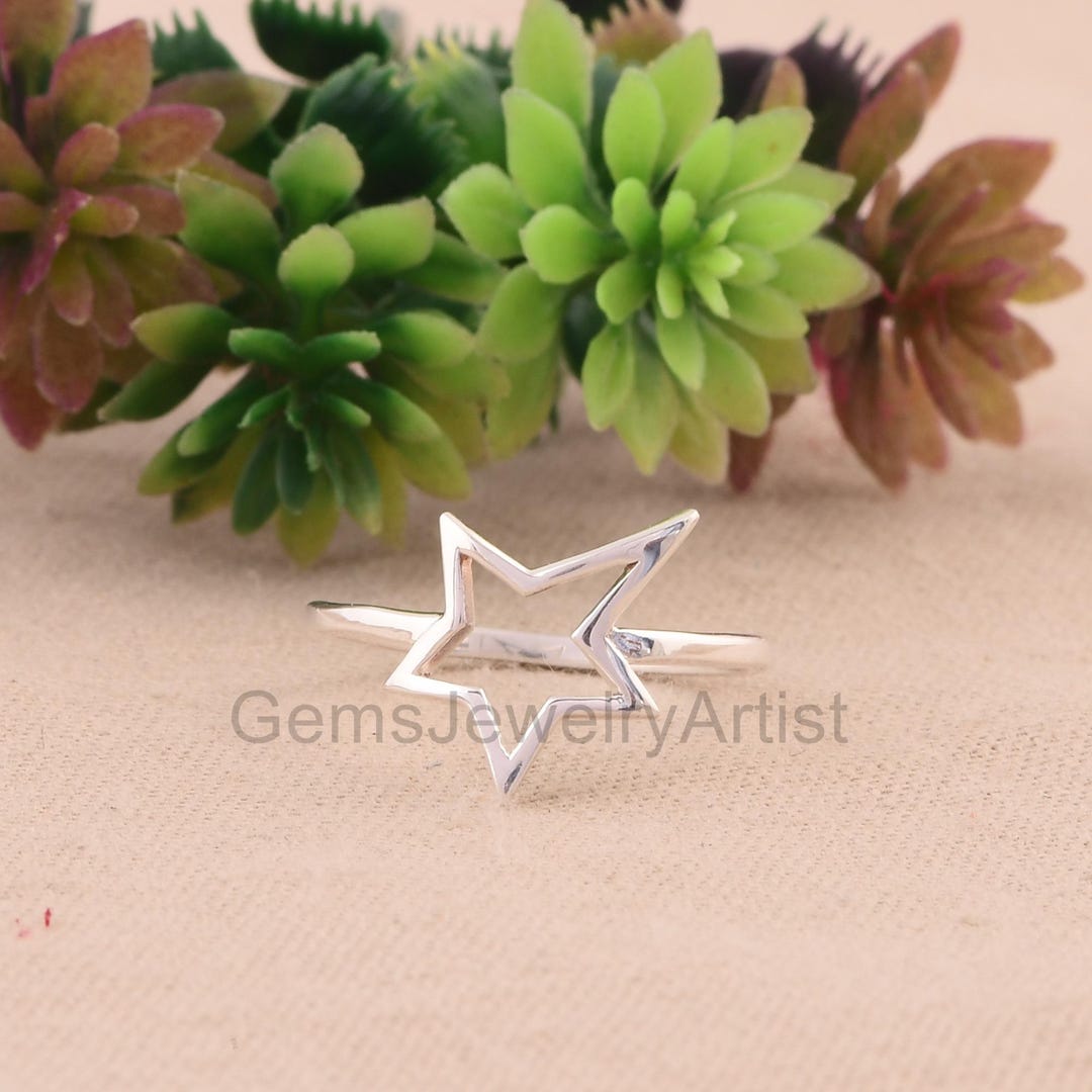 Star Ring Sterling Silver Open Star Ring, Shooting Star Ring, Dainty Celestial ...