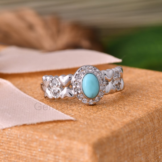 Arizona Turquoise & White Topaz Ring, 925 Sterling Silver Ring