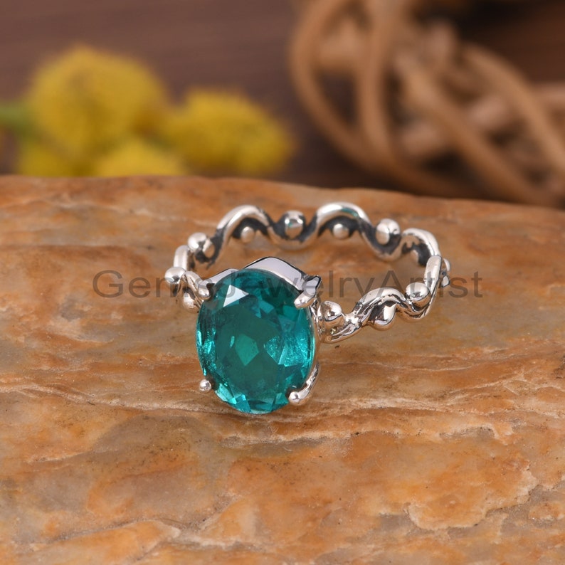 Unique Doublet Santamaria Aquamarine Ring Wave Band Ring 925 Sterling ...