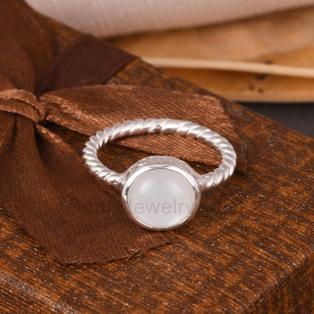 Twisted Band Moonstone Ring, White Moonstone Gemstone Ring, Fine 925 ...