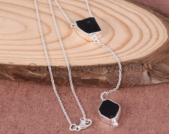 100% natürliche schwarze Obsidian Halskette - 925 Sterling Silber Halskette - Unförmige Edelstein Halskette - Hochzeitsgeschenk - Anhänger für Freund.