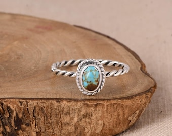 Kingman Turquoise Ring, Silver  Oxidized Ring, Handmade Southwestern Jewelry, Birthday Gift For Her
