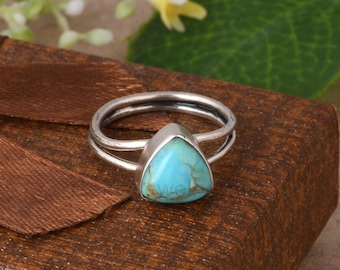 Natural Turquoise Gemstone Ring, Sterling Silver Bohemian Stackable Ring ,Turquoise Statement Ring, Minimalist Boho Gift Jewelry for Her