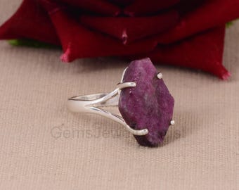 Naturlig rå rubinstensring | Handgjorda silversmycken | Ring för män och kvinnor
