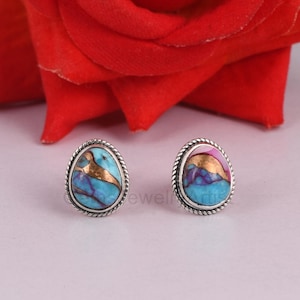 Mojave Purple Copper Turquoise Stud Earrings - Fine 925 Sterling Silver Earrings - Unshape Gemstone Stud - Women Jewelry - Gift Studs