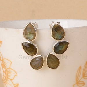 Elegant Labradorite Gemstone Earrings - 925 Sterling Silver Earrings - Pear Shape Earrings - Dangles Earrings - Wedding Gift - Gift For Her