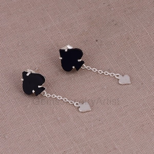 925 zilveren hangoorbellen met zwarte onyx schop en hartbedel – unieke op speelkaart geïnspireerde sieraden, pokercadeau voor haar