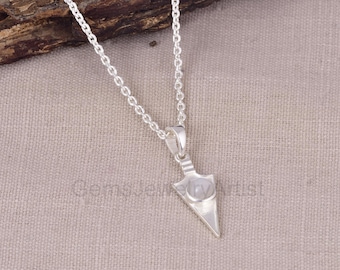 925 Silver Rainbow Moonstone Pendant Necklace | Round Moonstone Necklace | Minimalist Arrowhead Charm Necklace |  Gift Jewelry for Women