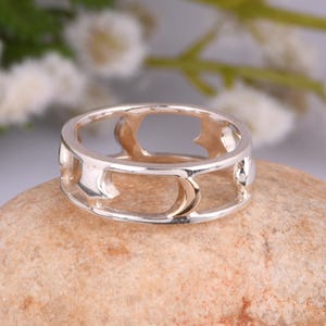 Handcrafted Silver Ring with Star and Moon Design, Celestial Band for Women, Simple Band Ring , Gift For Birthday