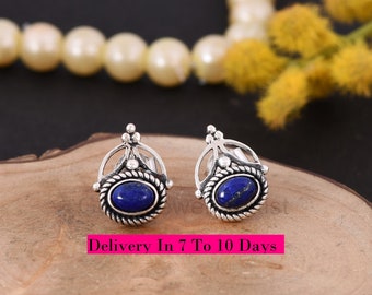 Lapis Lazuli Stud - Silver Studs - Oxidized Jewelry - Push Back Studs - Minimalist Stud Earrings - Simple Stud - Personalized Gifts For Love