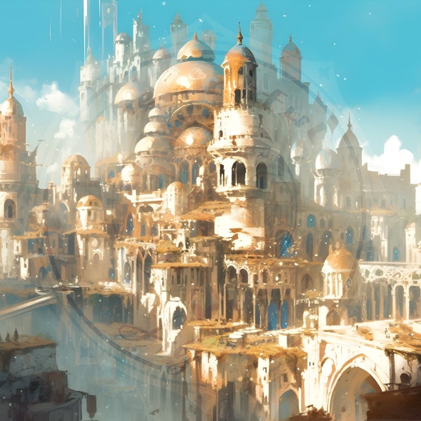 Mystical Metropolis Captivating Fantasy Cityscape - Digital Download