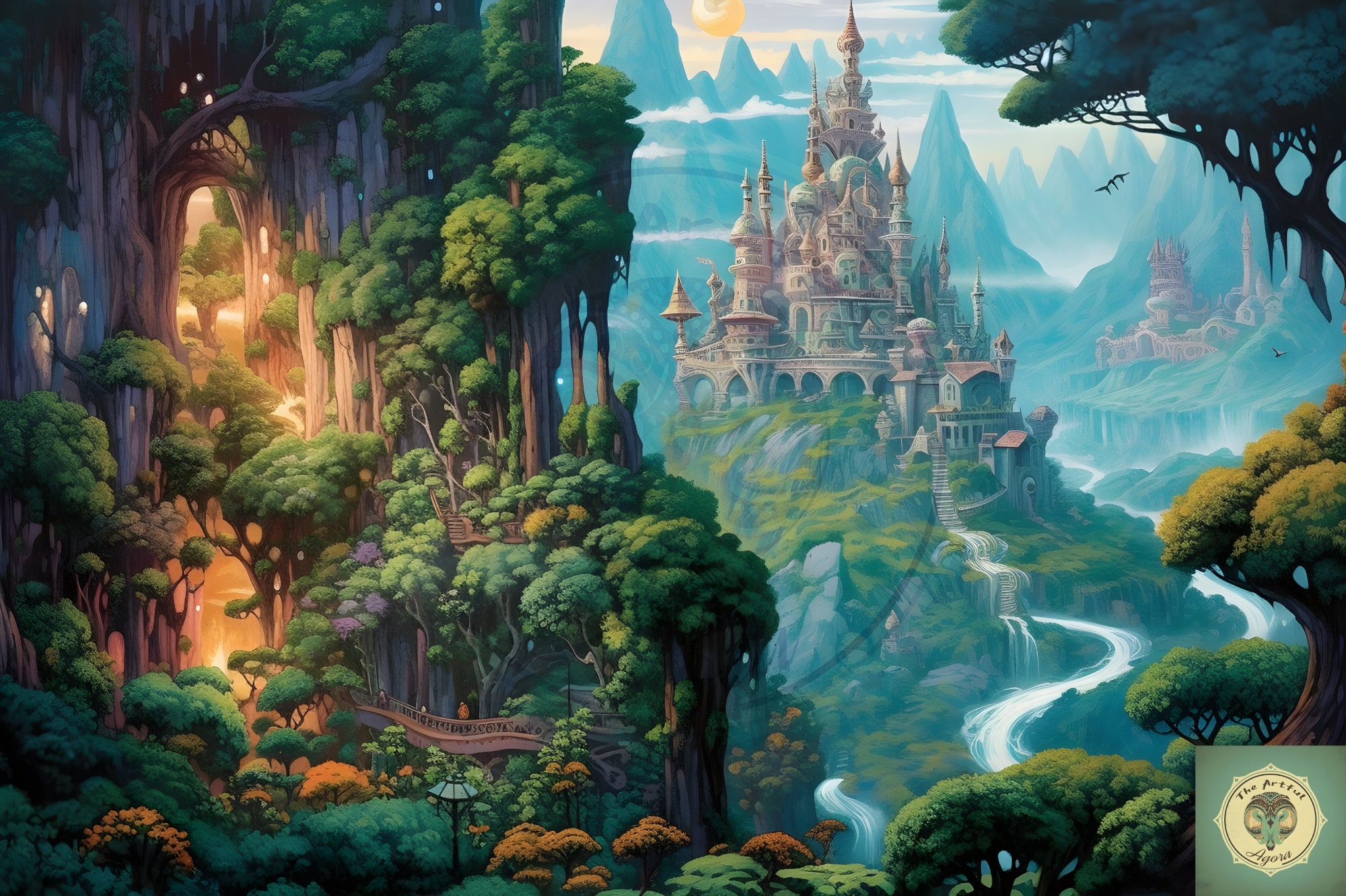 Enchanted Castle in a Whimsical Forest - Digital Download Painting - Etsy  New Zealand, image size:2000x1333