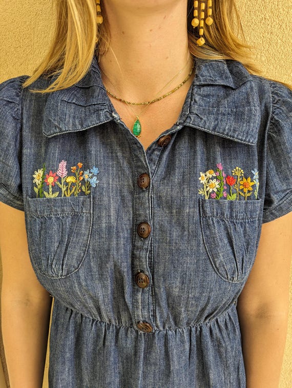 denim dress with embroidered flowers Hand Flower Badgley Mischka Strapless Floral COLOR:MED BLUE 1DR4109-9003 Formal dress line dry Imported