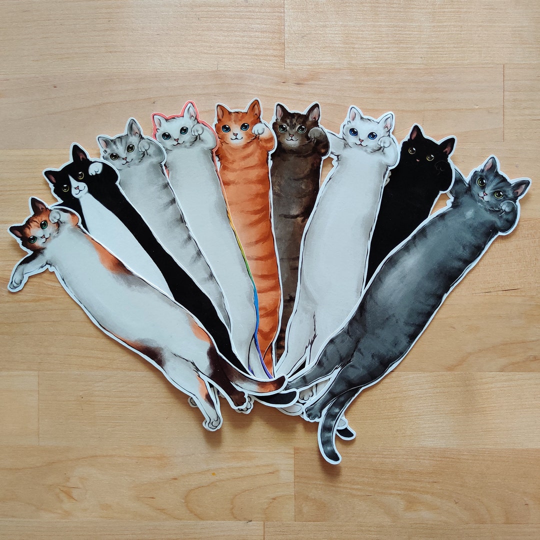 BOOKMARK ~ Long Cat Bookmark and a Sticker - Etsy