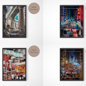 Digital 4 Bundle Hong Kong City Posters, Mix & Match Wall Decor, Nostalgic HK Street Photograph, Digital download